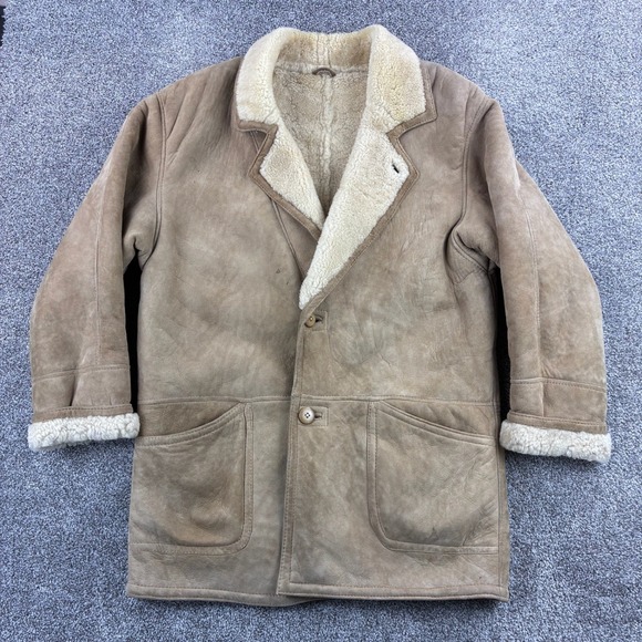 Hide Society Sheepskin Shearling Coat Mens 46 Brown Suede Leather Canada Poland